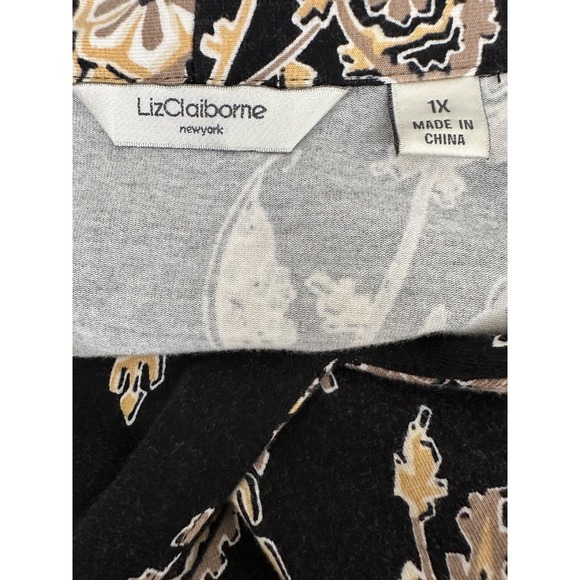 Liz Claiborne 1X Sheath Dress Sleeveless V-Neck Black w Brown/Beige Design - Picture 4 of 4